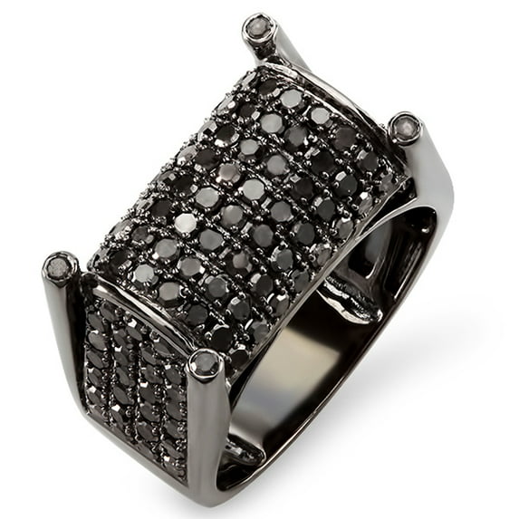 Dazzlingrock Collection 2.75 Carat (ctw) 10K Black Rhodium Plated Round Black Diamond Mens Ring, White Gold, Size 11.5