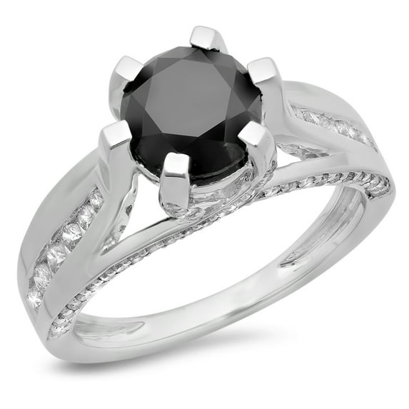 Dazzlingrock Collection 2.80 Carat (ctw) 10K Round Cut Black & White Diamond Bridal Engagement Ring, White Gold, Size 5
