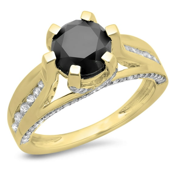 Dazzlingrock Collection 2.80 Carat (ctw) 14K Black & White Diamond Solitaire With Accents Engagement Ring, Yellow Gold, Size 4.5