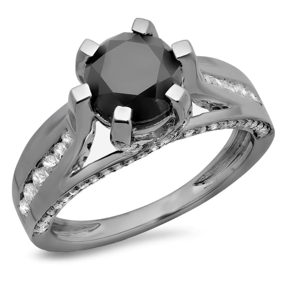Dazzlingrock Collection 2.80 Carat (ctw) Black Rhodium Plated 14K Black And White Diamond Engagement Ring, White Gold, Size 6.5