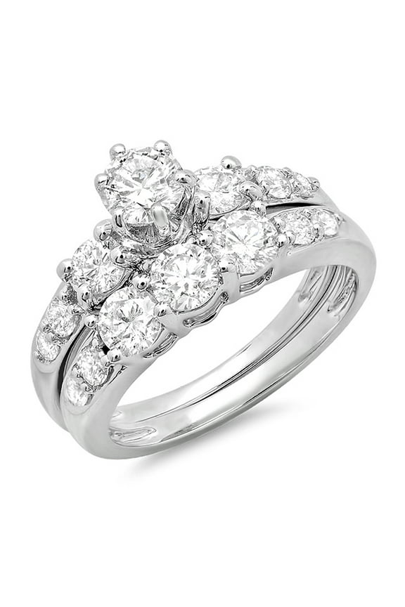 Collection 3.00 Carat (ctw) 10K White Cubic Zirconia 3 Stone Engagement Ring Set 3 CT, White Gold, Size 8
