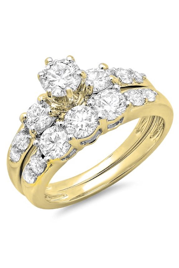Collection 3.00 Carat (ctw) 10K White Cubic Zirconia 3 Stone Engagement Ring Set 3 CT, Yellow Gold, Size 9.5