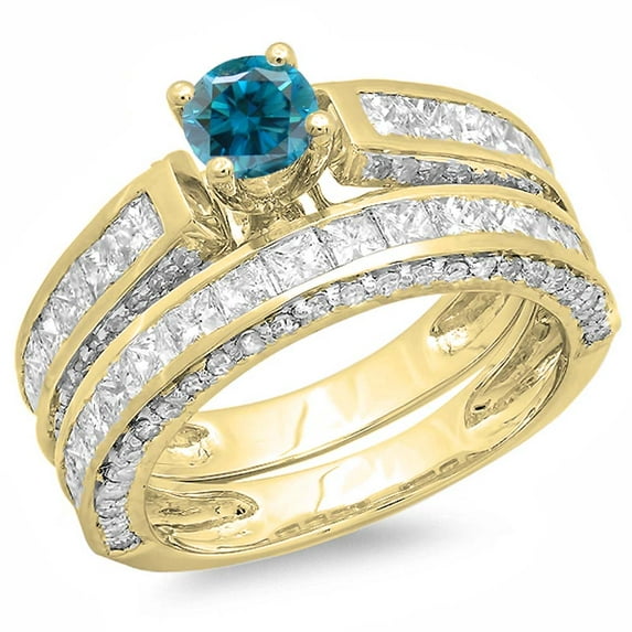 Dazzlingrock Collection 3.00 Carat (ctw) 14K Blue & White Diamond Ladies Bridal Engagement Ring Set 3 CT, Yellow Gold, Size 5.5