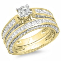 Dazzlingrock Collection 3.00 Carat (ctw) 14K Princess & Round Diamond Bridal Engagement Ring Set 3 CT, Yellow Gold, Size 8.5