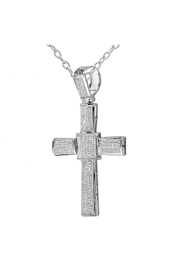 Collection 3.00 Carat (ctw) White Diamond Micro Pave Mens Hip Hop Style Religious Cross Pendant Necklace, FREE CHAIN, Sterling Silver