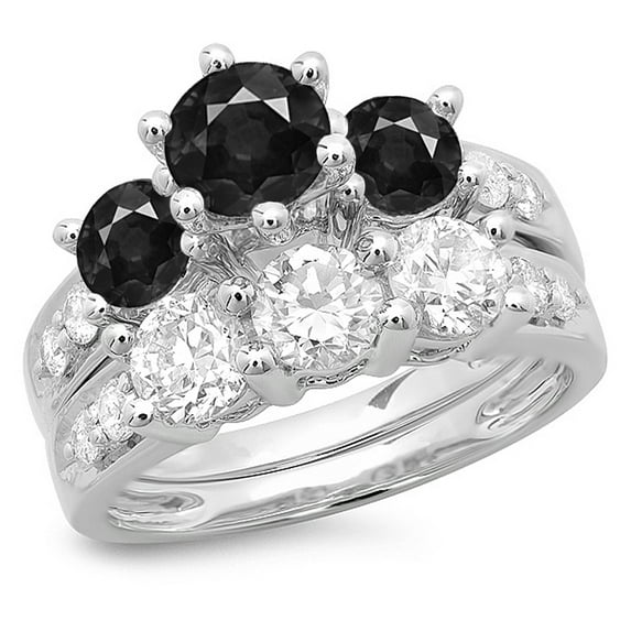 Dazzlingrock Collection 3.10 Carat (ctw) 14K Black & White Diamond 3 Stone Engagement Ring Set 3 1/10 CT, White Gold, Size 5.5