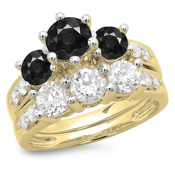 Dazzlingrock Collection 3.10 Carat (ctw) 14K Black & White Diamond 3 Stone Engagement Ring Set 3 1/10 CT, Yellow Gold, Size 5