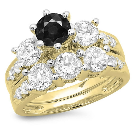 Dazzlingrock Collection 3.10 Carat (ctw) 14K Black & White Diamond 3 Stone Engagement Ring Set 3 1/10 CT, Yellow Gold, Size 6.5