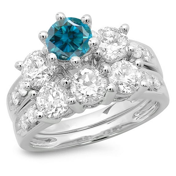 Dazzlingrock Collection 3.10 Carat (ctw) 14K Blue & White Diamond 3 Stone Engagement Ring Set 3 1/10 CT, White Gold, Size 5