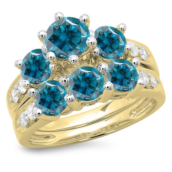 Dazzlingrock Collection 3.10 Carat (ctw) 14K Blue & White Diamond 3 Stone Engagement Ring Set 3 1/10 CT, Yellow Gold, Size 6.5