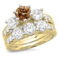 thumbnail image 1 of Dazzlingrock Collection 3.10 Carat (ctw) 14K Champagne & White Diamond Bridal 3 Stone Ring Set 3 1/10 CT, Yellow Gold, Size 5.5, 1 of 1