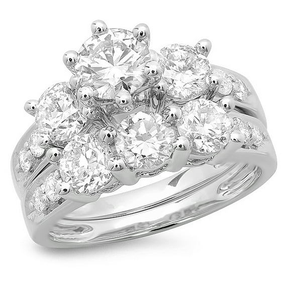 Dazzlingrock Collection 3.10 Carat (ctw) 14K Round Diamond Bridal 3 Stone Engagement Ring Set 3 1/10 CT, White Gold, Size 6