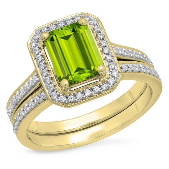 Dazzlingrock Collection 3.20 Carat (ctw) 10K Emerald Cut Green & Round White Cubic Zirconia Ring Set, Yellow Gold, Size 8