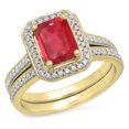 thumbnail image 1 of Dazzlingrock Collection 3.20 Carat (ctw) 10K Emerald Cut Red & Round White Cubic Zirconia CZ Ring Set, Yellow Gold, Size 4.5, 1 of 1