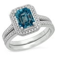 thumbnail image 1 of Dazzlingrock Collection 3.20 Carat (ctw) Sterling Silver Emerald Cut Blue & Round White Cubic Zirconia Ring Set, Size 6, 1 of 1