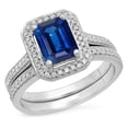 thumbnail image 1 of Dazzlingrock Collection 3.20 Carat (ctw) Sterling Silver Emerald Deep Blue & Round White Cubic Zirconia Ring Set, Size 4, 1 of 1