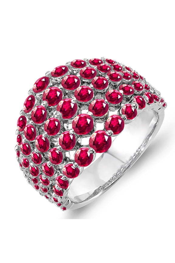 Collection 3.25 Carat (ctw) 10K Round Ruby Ladies Cocktail Right Hand Ring 3 1/4 CT, White Gold, Size 7