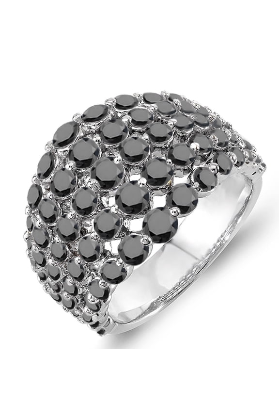 Collection 3.25 Carat (ctw) 10k Round Black Diamond Ladies Cocktail Right Hand Ring 3 1/4 CT, White Gold, Size 8