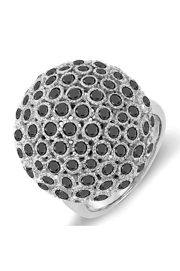 Collection 3.25 Carat (ctw) 18k Round Black Diamonds Ladies Cocktail Fireball Right Hand Ring, White Gold, Size 9