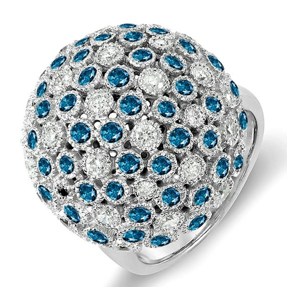 Dazzlingrock Collection 3.25 Carat (ctw) 18k Round Blue and White Diamonds Ladies Fireball Right Hand Ring, White Gold, Size 9