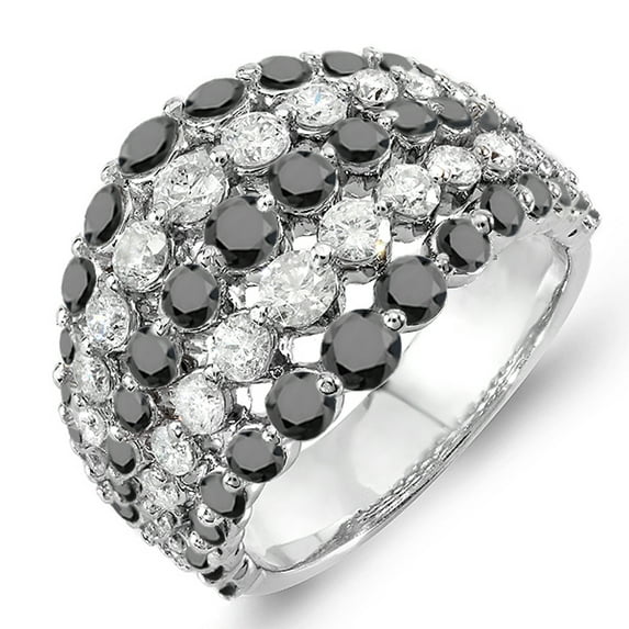 Dazzlingrock Collection 3.25 Carat (ctw) 18k Round White And Black Diamond Ladies Right Hand Ring 3 1/4 CT, White Gold, Size 8