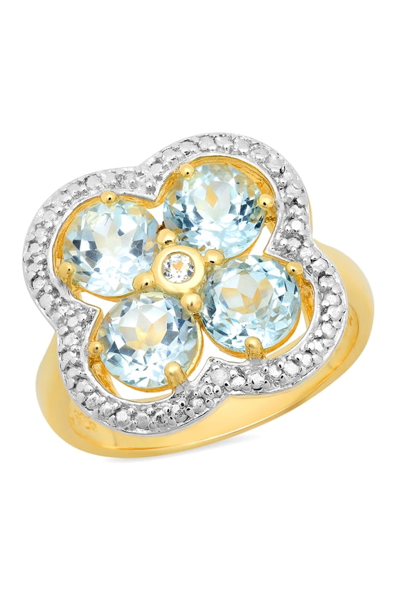 Collection 3.50 Carat (ctw) Yellow Gold Plated Silver Round Blue & White Topaz Ladies Right Hand Ring, Size 10