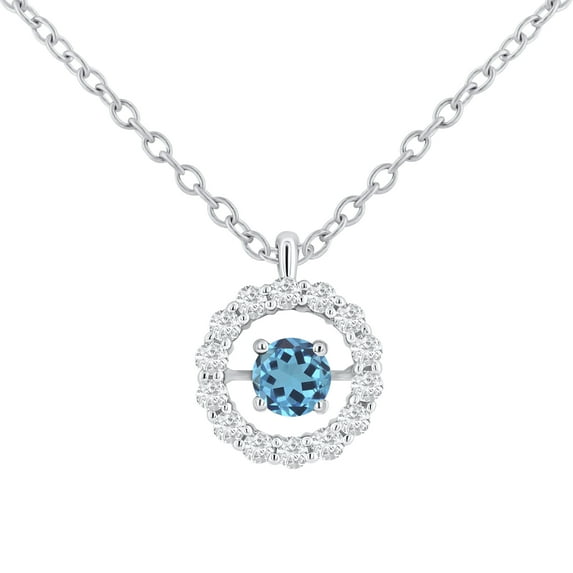 Dazzlingrock Collection 3.9mm Center Round Flickering Blue Topaz & White Diamond Dancing Style Pendant for Women with 18 Inch Silver Chain (0.30 ctw, Color I-J, Clarity I2-I3) in 925 Sterling Silver