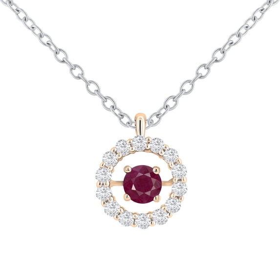 Dazzlingrock Collection 3.9mm Center Round Flickering Ruby & White Diamond Dancing Style Pendant for Women with 18 Inch Silver Chain (0.30 ctw, Color I-J, Clarity I1-I2) in 14K Rose Gold