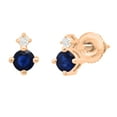thumbnail image 1 of Dazzlingrock Collection 3mm Round Blue Sapphire, White Diamond Stud Earrings for Her, 14K Rose Gold, 1 of 6