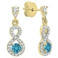 thumbnail image 1 of Dazzlingrock Collection 3mm Round Blue Topaz & White Diamond Infinity Swirl Pushback Dangling Drop Earrings for Women (0.18 ctw, Color I-J, Clarity I1-I2) in 18K Yellow Gold, 1 of 3