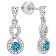 thumbnail image 1 of Dazzlingrock Collection 3mm Round Blue Topaz & White Diamond Infinity Swirl Screwback Dangling Drop Earrings for Women (0.18 ctw, Color I-J, Clarity I2-I3) in 10K White Gold, 1 of 3