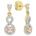 thumbnail image 1 of Dazzlingrock Collection 3mm Round Morganite & White Diamond Infinity Swirl Pushback Dangling Drop Earrings for Women (0.18 ctw, Color I-J, Clarity I1-I2) in 18K Yellow Gold, 1 of 3