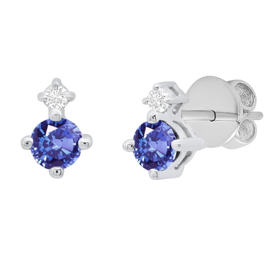 Dazzlingrock Collection 3mm Round Tanzanite & White Diamond Pushback 2 Stone Stud Earrings for Women (0.05 ctw, Color I-J, Clarity I2-I3) in 925 Sterling Silver