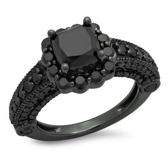 Dazzlingrock Collection 4.21 Carat (Ctw) Black Rhodium Plated Sterling Silver Black Diamond Ladies Halo Bridal Ring, Size 6