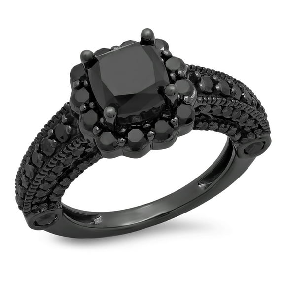 Dazzlingrock Collection 4.21 Carat (Ctw) Black Rhodium Plated Sterling Silver Black Diamond Ladies Halo Bridal Ring, Size 7.5