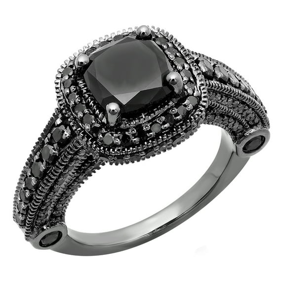 Dazzlingrock Collection 4.50 Carat (ctw) 18K Black Rhodium Plated Black Diamond Vintage Halo Bridal Ring, White Gold, Size 6