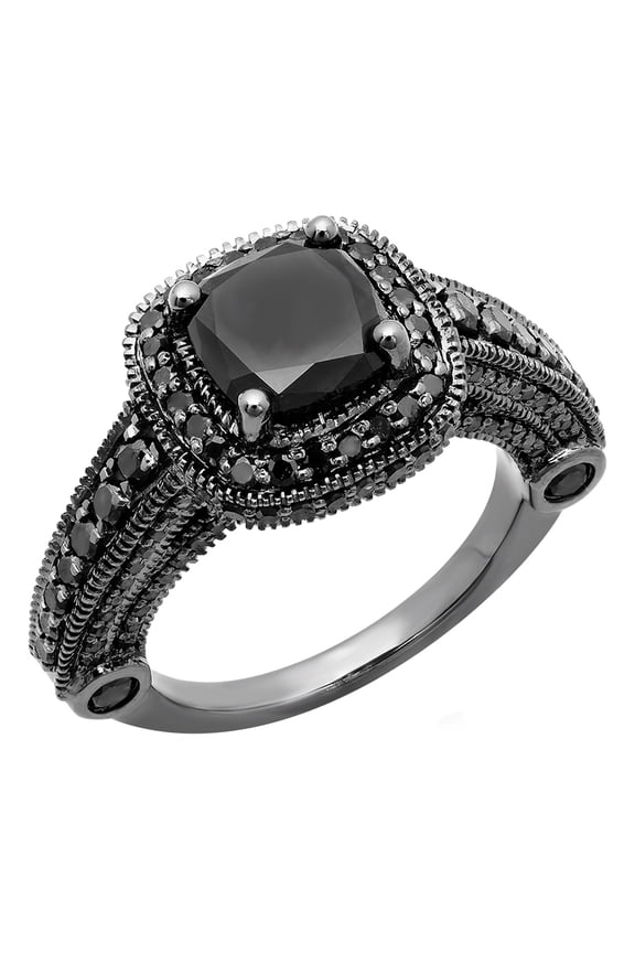 Collection 4.50 Carat (ctw) Black Plated 14K Black Diamond Ladies Vintage Style Halo Bridal Engagement Ring 4 1/2 CT, White Gold, Size 6.5