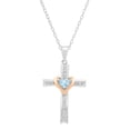 thumbnail image 1 of Dazzlingrock Collection 4mm Heart Aquamarine & Round White Diamond Heart Cross Pendant for Women with 18 Inch Silver Chain (0.05 ctw, Color I-J, Clarity I1-2) in 14K White & Rose Gold, 1 of 2