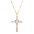 thumbnail image 1 of Dazzlingrock Collection 4mm Heart Opal & Round White Diamond Heart Cross Pendant for Women with 18 Inch Gold Chain (0.05 ctw, Color I-J, Clarity I1-2) in 14K White & Rose Gold, 1 of 6