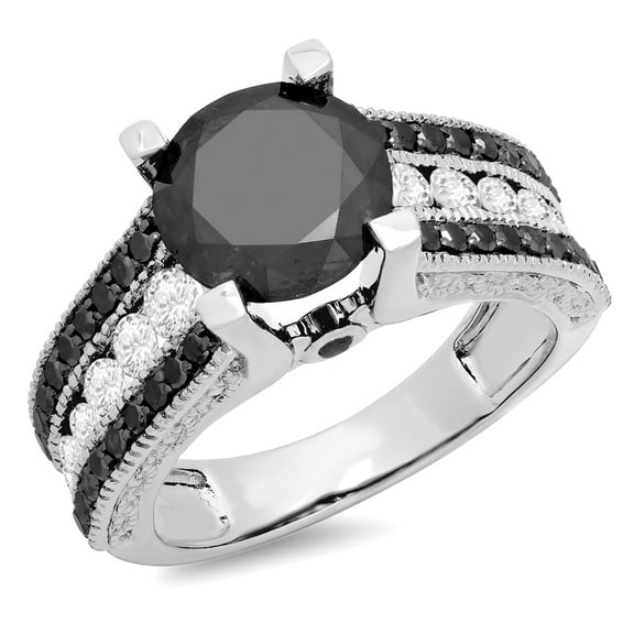 Dazzlingrock Collection 5.00 Carat (ctw) 14K Round Black & White Diamond Bridal Engagement Ring 5 CT, White Gold, Size 7.5