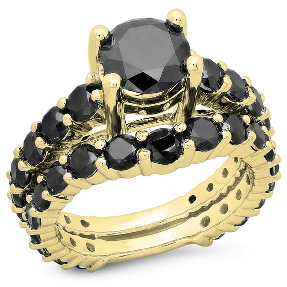 Dazzlingrock Collection 5.25 Carat (ctw) 14K Round Black Diamond Ladies Bridal Engagement Ring Band Set, Yellow Gold, Size 5.5
