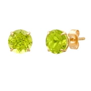 DAZZLINGROCK Collection 5.5mm Round Peridot Solitaire Pushback Stud Earrings for Women in 10K Yellow Gold