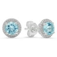 thumbnail image 1 of Dazzlingrock Collection 5 MM Round Aquamarine & White Diamond Halo Style Stud Earrings for Her | 925 Sterling Silver, 1 of 4