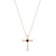 thumbnail image 1 of Dazzlingrock Collection 5X5mm Heart Shaped Center Black Sapphire & Round White Diamond Religious Cross Pendant for Women with Gold Chain (0.21 ctw, Color I-J, Clarity I1-I2) in 14K Rose Gold, 1 of 5