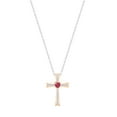 thumbnail image 1 of Dazzlingrock Collection 5X5mm Heart Shaped Center Ruby & Round White Diamond Religious Cross Pendant for Women with Silver Chain (0.21 ctw, Color I-J, Clarity I2-I3) in 10K Rose Gold, 1 of 5
