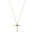 thumbnail image 1 of Dazzlingrock Collection 5X5mm Heart Shaped Center Tanzanite & Round White Diamond Religious Cross Pendant for Women with Gold Chain (0.21 ctw, Color I-J, Clarity I1-I2) in 14K Yellow Gold, 1 of 5