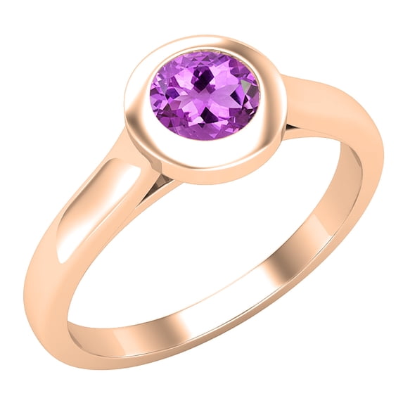 Dazzlingrock Collection 5mm Round Amethyst Solitaire Engagement Ring for Women (Color Purple, Clarity Moderately Included) in 14K Rose Gold, Size 5