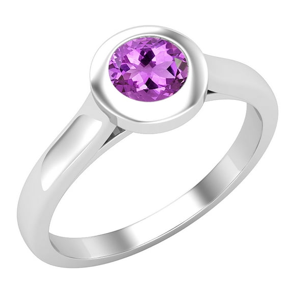 Dazzlingrock Collection 5mm Round Amethyst Solitaire Engagement Ring for Women (Color Purple, Clarity Moderately Included) in 18K White Gold, Size 5