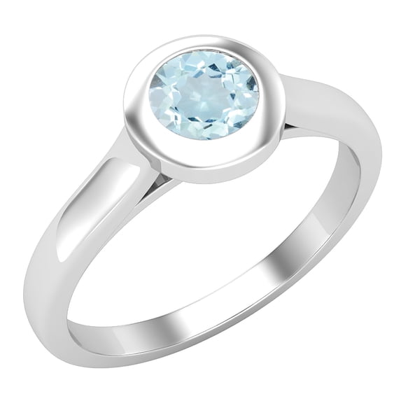 Dazzlingrock Collection 5mm Round Aquamarine Solitaire Engagement Ring for Women (Color Blue, Clarity Moderately Included) in 14K White Gold, Size 8