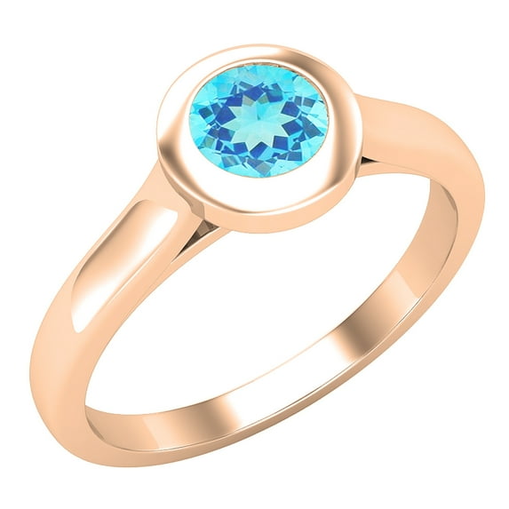 Dazzlingrock Collection 5mm Round Blue Topaz Solitaire Engagement Ring for Women (Color Blue, Clarity Moderately Included) in 18K Rose Gold, Size 7.5
